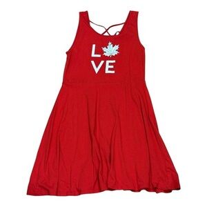EH! Dress Womens Small Red Fit & Flare Maple Leaf Love Graphic Strappy Back